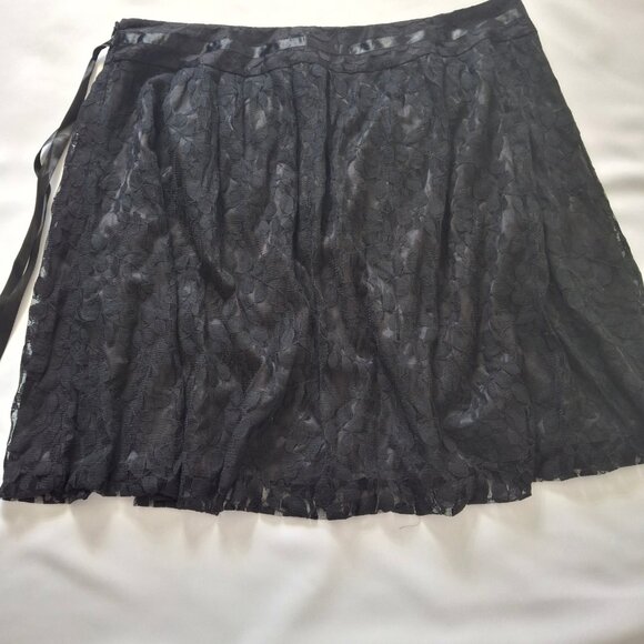 Nygard Gathered Bubble Hem Ribbon & Lace Skirt Size 22 Black Satin Ribbon Lined - Picture 8 of 13